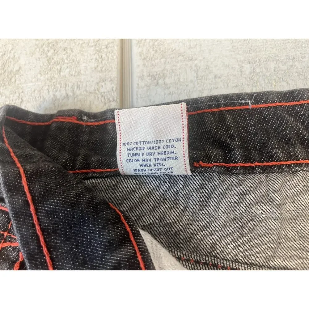 True Religion Billy Giant Big T Red Stitch Jeans Mens 42 Black Y2K Streetwear